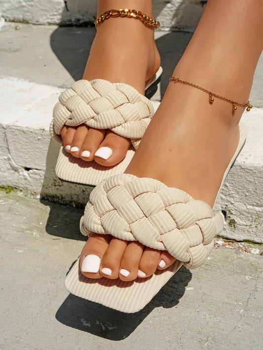 Braided Design Single Band Slide Sandals