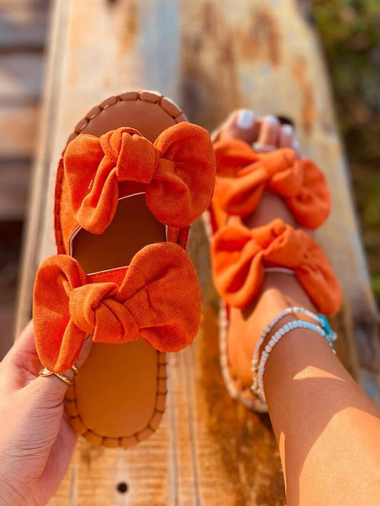 Women Bow Decor Espadrille Flat Sandals, Vacation Faux Suede Slide Sandals For Beach